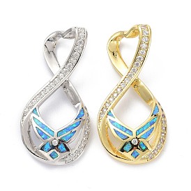 Eco-friendly Brass Micro Pave Clear Cubic Zirconia Pendants, with Synthetic Opal, Long-Lasting Plated, Twisted, Teardrop with Butterfly