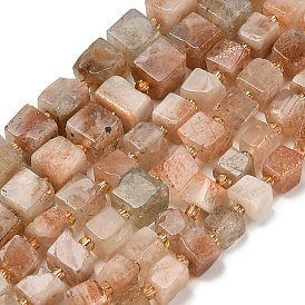 Natural Quartz Beads Strands, Cube, with Seed Beads