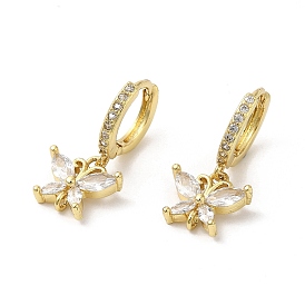 Rack Plating Brass Butterfly Dangle Stud Earrings with Cubic Zirconia, Lead Free & Cadmium Free