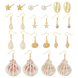 10пара из сплава и латуни, висячие серьги и серьги-гвоздики, с естественной оболочке