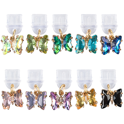 10шт пластиковые мобильные пылезащитные заглушки, бабочка, с латунной стеклянными подвесками