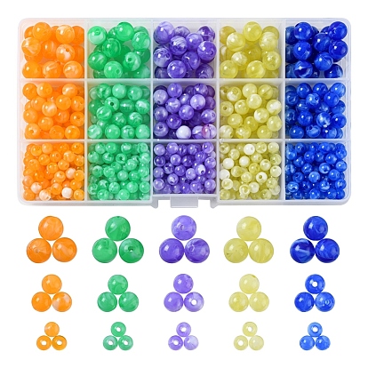 595Pcs 15 Style Acrylic Beads, Imitation Gemstone, Round