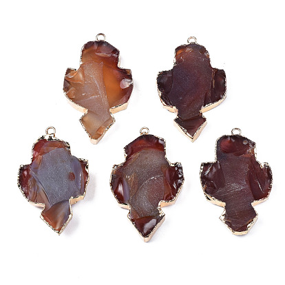 Natural Red Agate Big Pendants, with Light Gold Plated Brass Edge and Iron Loops, Cross