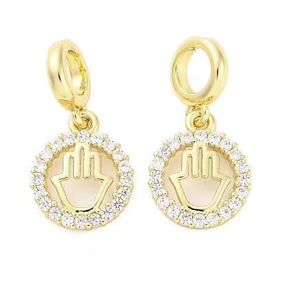 Кольцо из латуни с микропаве из кубических цирконий и подвесками в виде руки хамсы в европейском стиле, Подвески с большими отверстиями