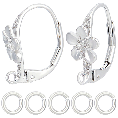 20 шт. латунные серьги с рычагом, цветок, с петлями и открытыми кольцами для прыжков 20шт.