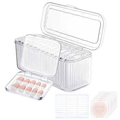 Пластиковый контейнер для хранения накладных ногтей, с помощью двусторонней клейкой ленты из смолы и квадратных бумажных карточек с узором в виде сердечек.