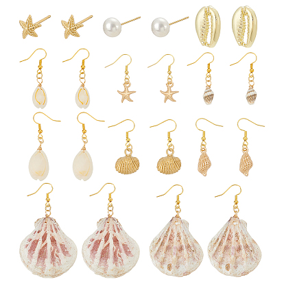 10пара из сплава и латуни, висячие серьги и серьги-гвоздики, с естественной оболочке