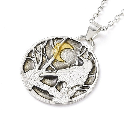 Retro Alloy Crow & Moon Pendant Necklace for Women