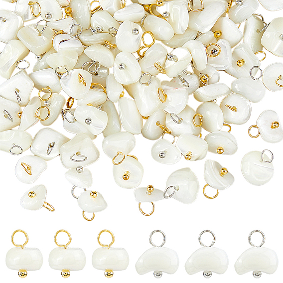 100шт 2 цвета натуральный трохус ракушка самородки подвески, с медными петлями, белые