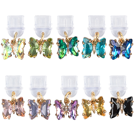 10шт пластиковые мобильные пылезащитные заглушки, бабочка, с латунной стеклянными подвесками