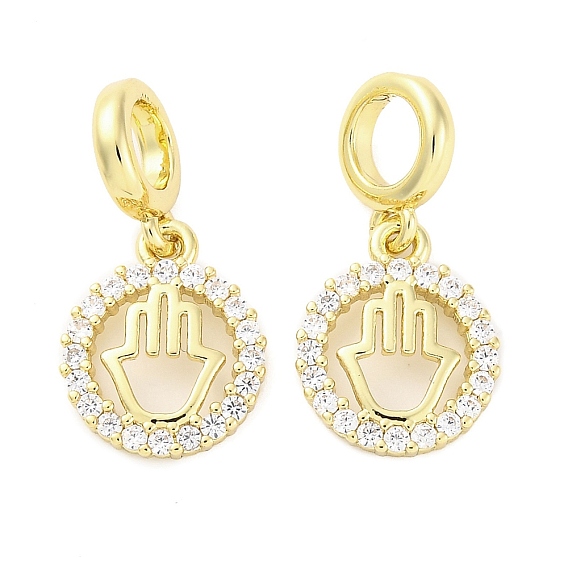 Кольцо из латуни с микропаве из кубических цирконий и подвесками в виде руки хамсы в европейском стиле, Подвески с большими отверстиями