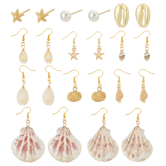 10пара из сплава и латуни, висячие серьги и серьги-гвоздики, с естественной оболочке