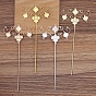 Alloy Hair Stick Findings, Flat Round Cabochon & Enamel Settings, with Iron Pin, Flower