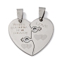 201 подвески из нержавеющей стали, сердце с символом и словом-талисманом, лазерная резка, анти-тускнение