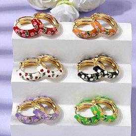 Серьги-кольца из латуни с эмалью и узором «вишня»., стойки покрытие, долговечный, без кадмия и без свинца, реальный 18 k позолоченный