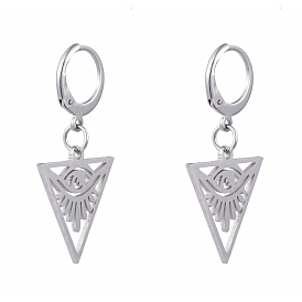 304 Stainless Steel Leverback Earrings, with 201 Stainless Steel Pendants, Triangle with Eye, All Seeing Eye