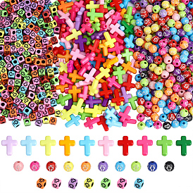 800шт. акриловых бусин с крестообразным рисунком, разнообразные