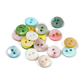 Freshwater Shell Buttons, 2-Hole, Flat Round