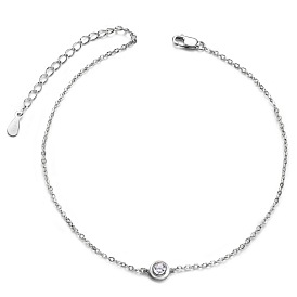 SHEGRACE Classic 925 Sterling Silver Anklet, with Flat Round Grade AAA Cubic Zirconia, Craved with S925