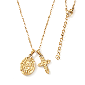 304 Stainless Steel Religion Virgin Cross Pendant Necklaces for Women