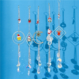 Glass Suncatcher for Windows Rainbow Maker, Christmas Theme Enamel Charm Hanging Ornaments