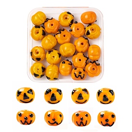 20Pcs 2 Style Autumn Theme Handmade Lampwork Beads, Cartoon Pumpkin