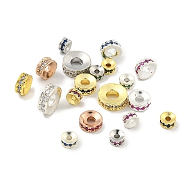 Brass Cubic Zirconia Spacer Beads, Long-Lasting Plated, Lead Free & Cadmium Free, Rondelle
