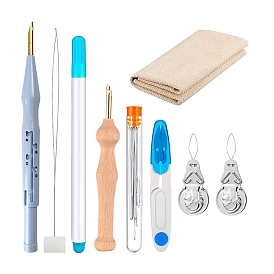 Наборы инструментов для вышивания перфоратором, включая ручку с иглой-перфоратором, ткань для вышивки, нитевдеватель, игла, резать ножницами, ручка