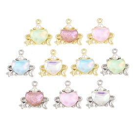 Подвески из сплавов, стекла и пластика с жемчугом, Сердце с подвесками в виде луны и звезды, разноцветные