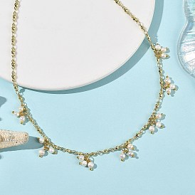 Natural Pearl Beads Potato Multi Pendant Brass Oval Link Chain Necklaces, White