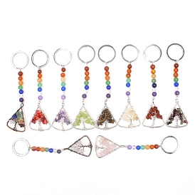 Gemstone Keychains, with Metal Split Rings, Triangle