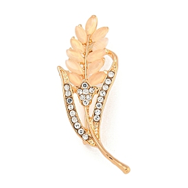 Alloy Crystal Rhinestone Flower Brooch, with Cat's Eye