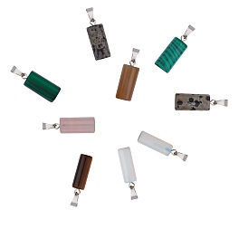 10Pcs 5 Style Natural & Synthetic Gemstone Column Pendants, with Stainless Steel Bails, Stainless Steel Color