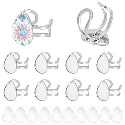 Наборы для изготовления открытых колец-манжет из нержавеющей стали в форме капли своими руками, включать стеклянные кабошоны