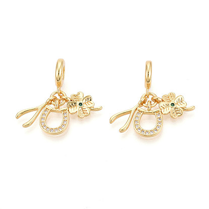 Латунное микропейв с кубическим цирконием европейские подвески с подвесками, клевер, вилочка и подковы, Подвески с большими отверстиями