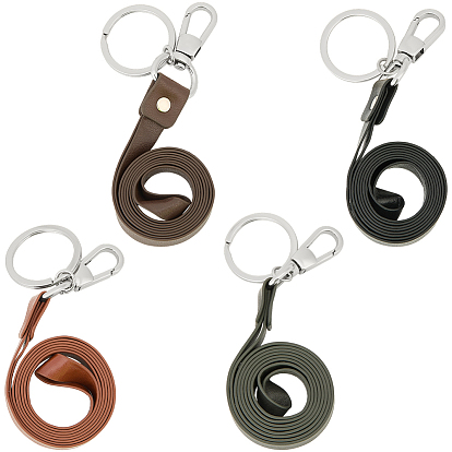 4 шт. 4 цвета PU кожаный ремешок на шею, с карабинами из сплава и кольцами для ключей