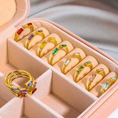 Прямоугольное открытое кольцо-манжета в стиле камня с кубическим цирконом, золотое кольцо из титановой стали