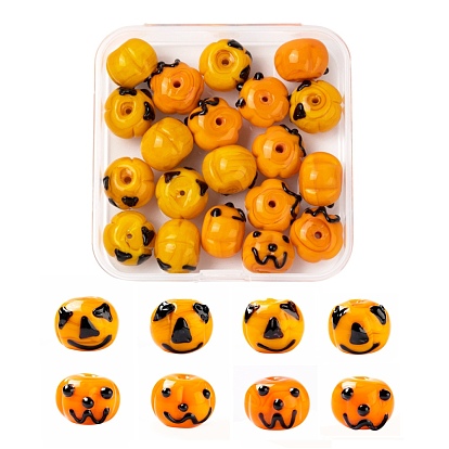 20Pcs 2 Style Autumn Theme Handmade Lampwork Beads, Cartoon Pumpkin