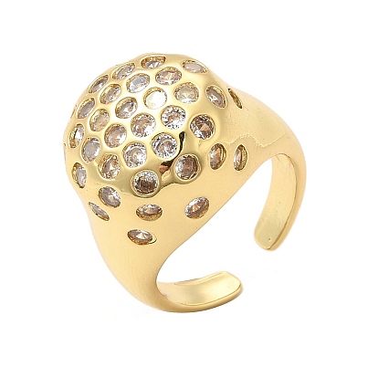 Rack Plating Brass Micro Pave Cubic Zirconia Cuff Rings, Open Ring for Women, Long-Lasting Plated, Cadmium Free & Lead Free