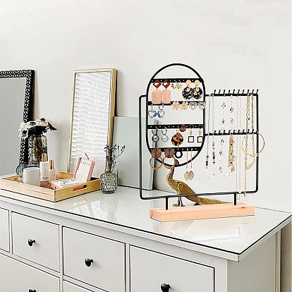 Подставки для ювелирных изделий из углеродистой стали с деревянным основанием, настольный органайзер для ювелирных изделий для ожерелий, Серьги, хранение браслетов