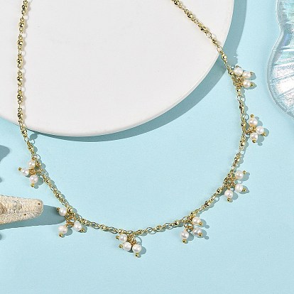 Natural Pearl Beads Potato Multi Pendant Brass Oval Link Chain Necklaces, White