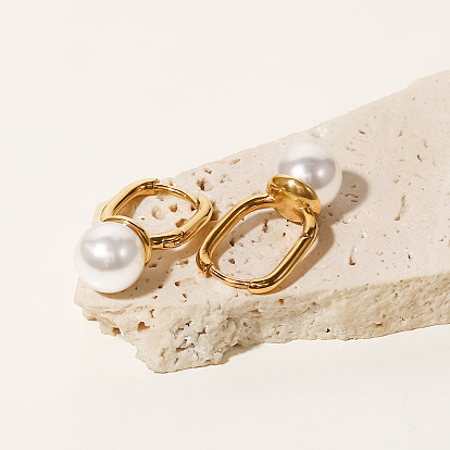 Versatile 18k Gold Plated Stainless Steel U-shaped Shell Pearl Earrings for Women