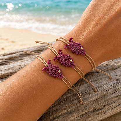 Ocean Adjustable Braided Wax Cord Fish Link Bracelet Sets with Brass Beads for Women, Adjustable Stackable Bracelets, Golden