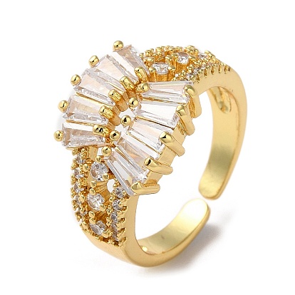 Rack Plating Brass Cubic Zirconia Open Cuff Rings, Eye, Cadmium Free & Lead Free