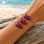 Ocean Adjustable Braided Wax Cord Fish Link Bracelet Sets with Brass Beads for Women, Adjustable Stackable Bracelets, Golden