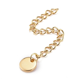 304 Stainless Steel Chain Extender, Curb Chain, with 202 Stainless Steel Charms, Flat Round
