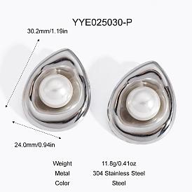 Серьги-гвоздики из нержавеющей стали в форме капли для женщин, с имитацией жемчуга