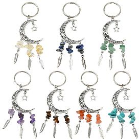 7 piezas 7 llaveros colgantes de aleación de colores con forma de luna y estrella, con borla de chips de piedras preciosas, con llaveros de hierro.