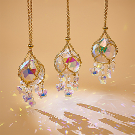 3Pcs Glass Hanging Ornaments, Butterfly, with Iron Chains