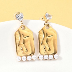 304 серьги-гвоздики из нержавеющей стали с микропаве из прозрачных кубических цирконий, квадратные карты, с пластиковой имитационной жемчужиной